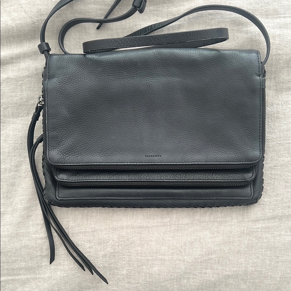 AllSaints Black Leather Crossbody Bag